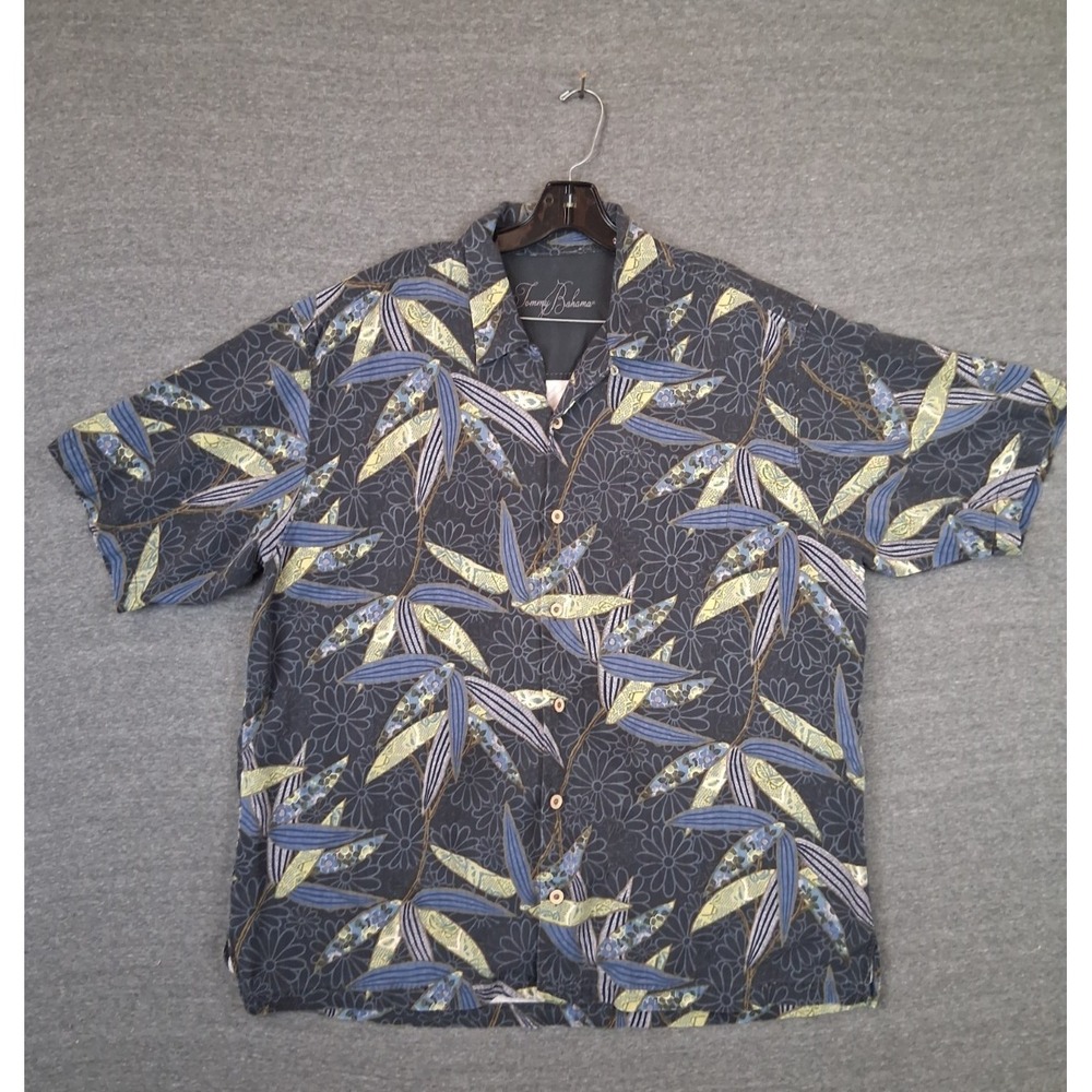 Tommy Bahama Mens Shirt XL Blue Floral Tropical 100% Silk Button Hawaii Resort
